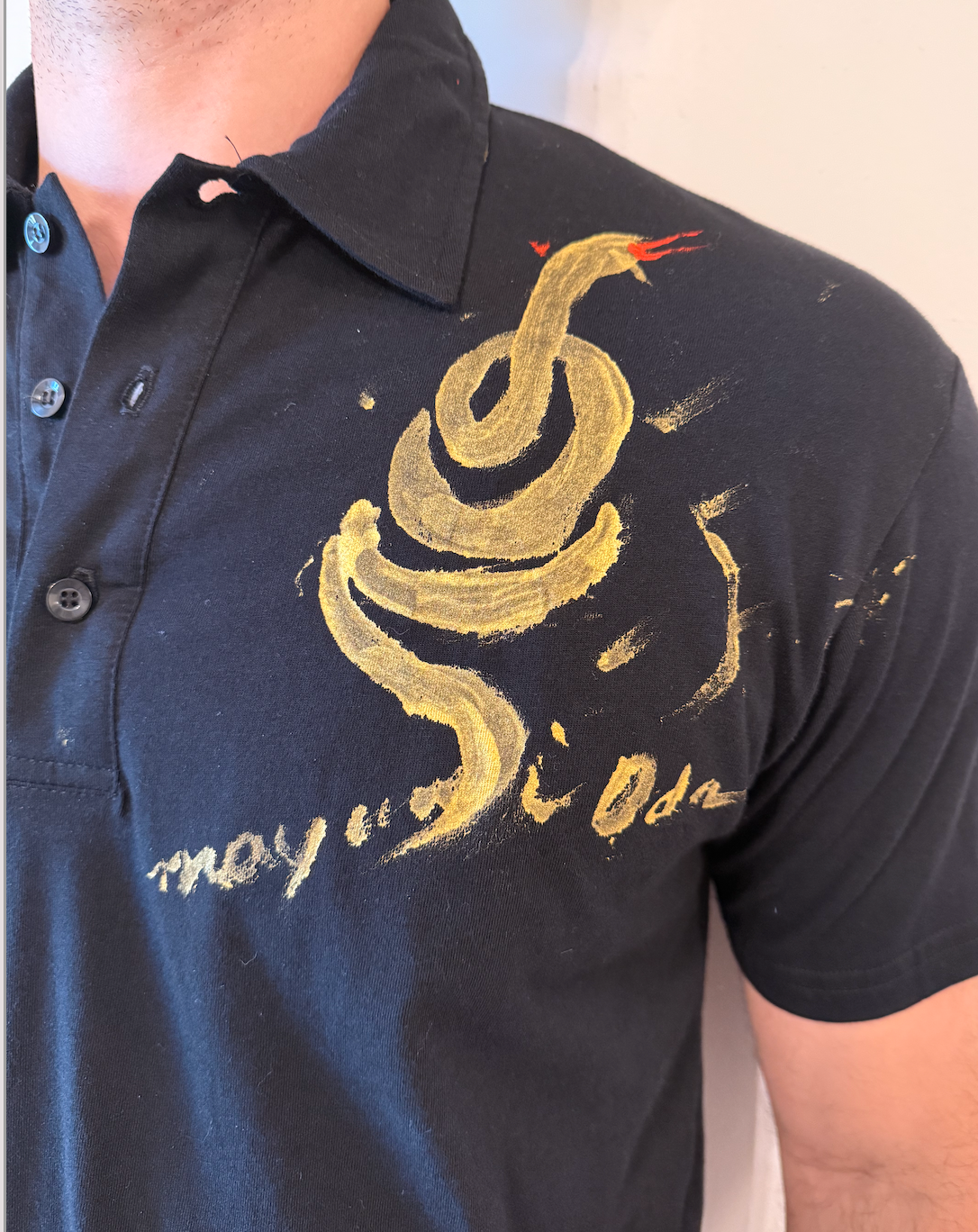 Snake Hand-Painted Polo Shirt by Mayumi Oda